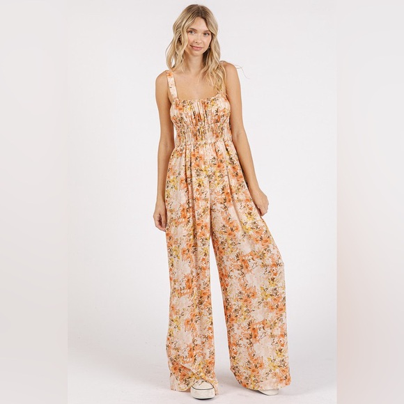 mittoshop Pants - Mittoshop Flower Print Gathered Bust Sleeveless Jumpsuit